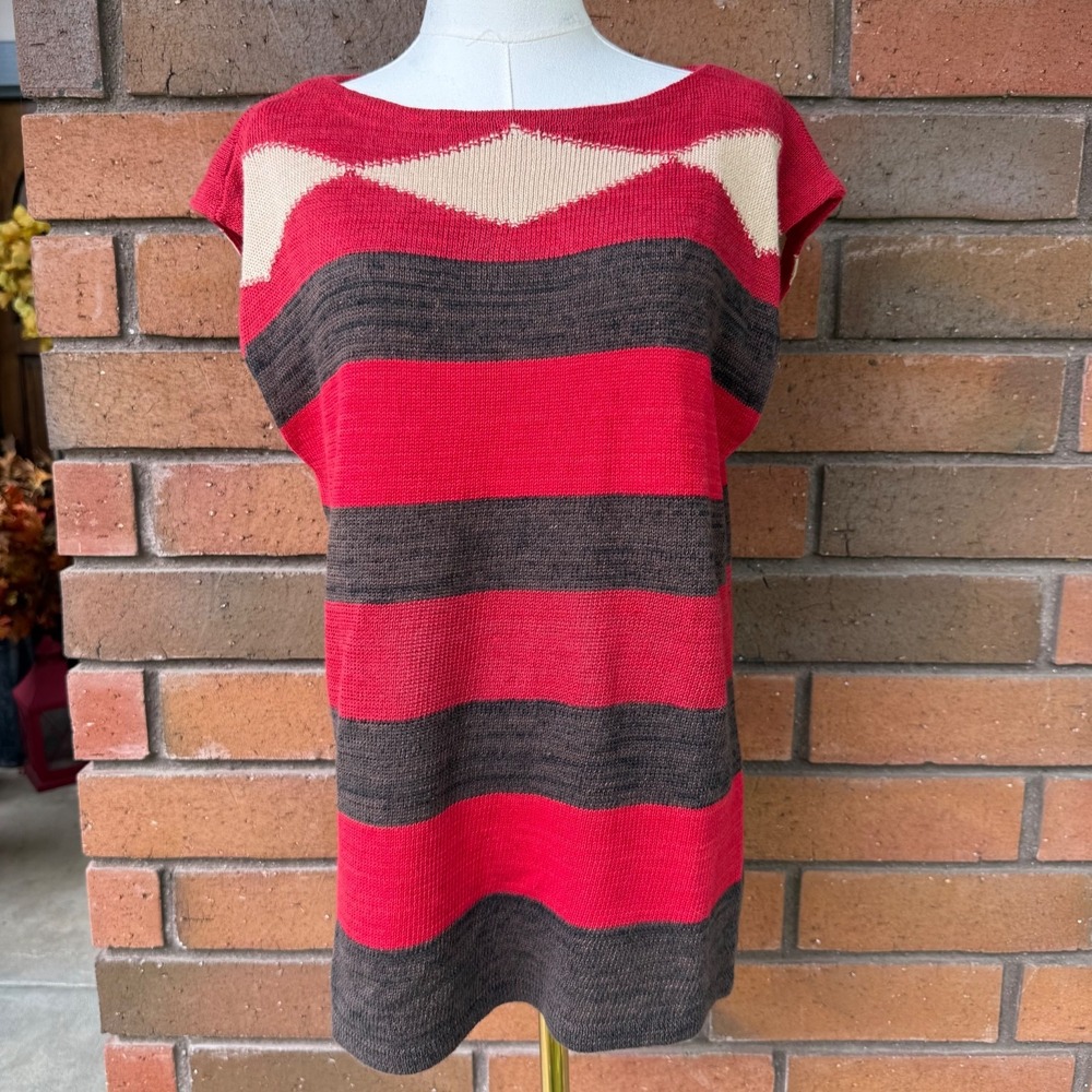Ralph Lauren Southwestern Top Sweater Sleeveless | Brown Red Tan | Size XL